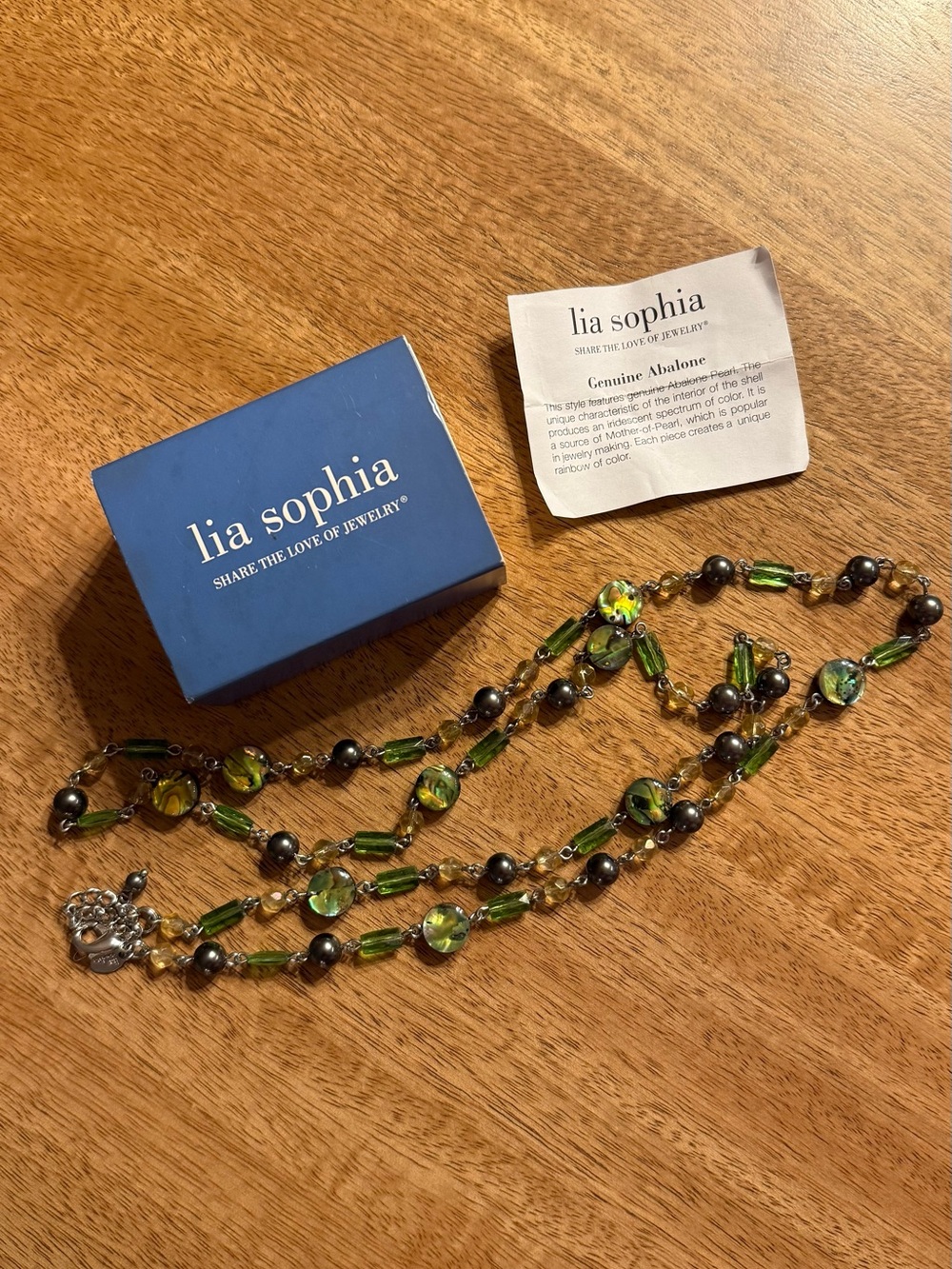 Lia Sophia New Barbados Genuine Abalone Green Beaded Long Necklace